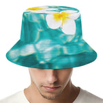 White And Yellow Plumeria In Water Print Bucket Hat