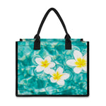 White And Yellow Plumeria In Water Print Canvas Tote Bag