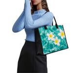 White And Yellow Plumeria In Water Print Canvas Tote Bag