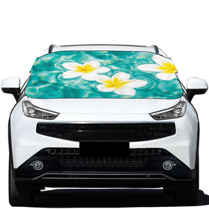 White And Yellow Plumeria In Water Print Car Windshield Snow Cover