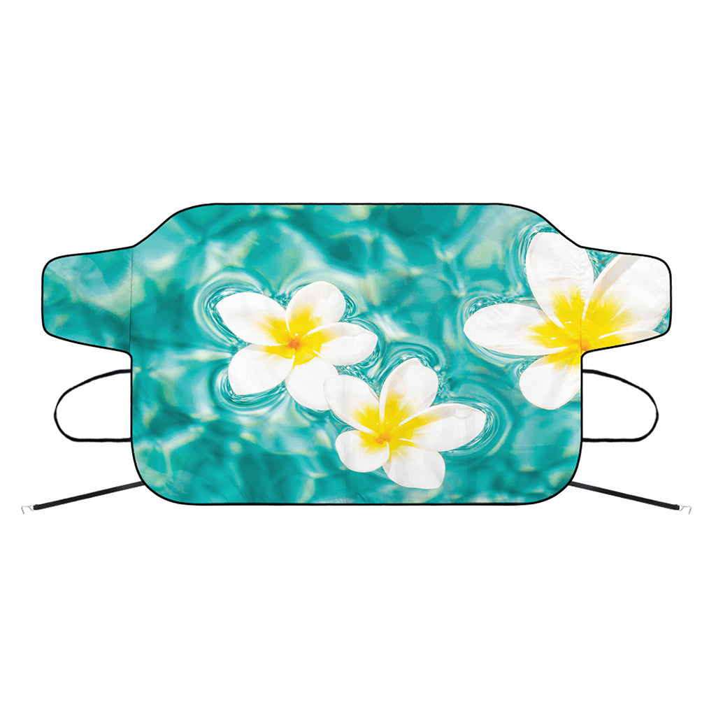 White And Yellow Plumeria In Water Print Car Windshield Snow Cover