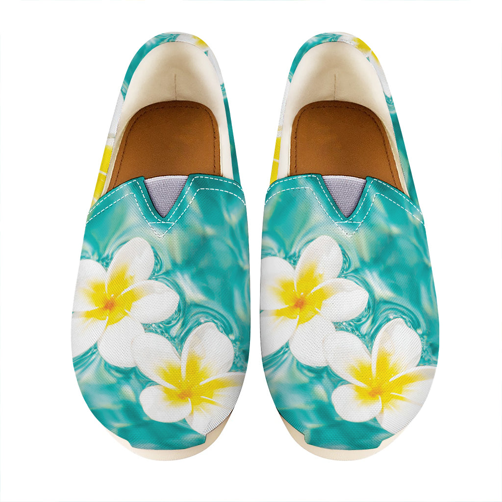 White And Yellow Plumeria In Water Print Casual Shoes