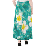 White And Yellow Plumeria In Water Print Chiffon Maxi Skirt