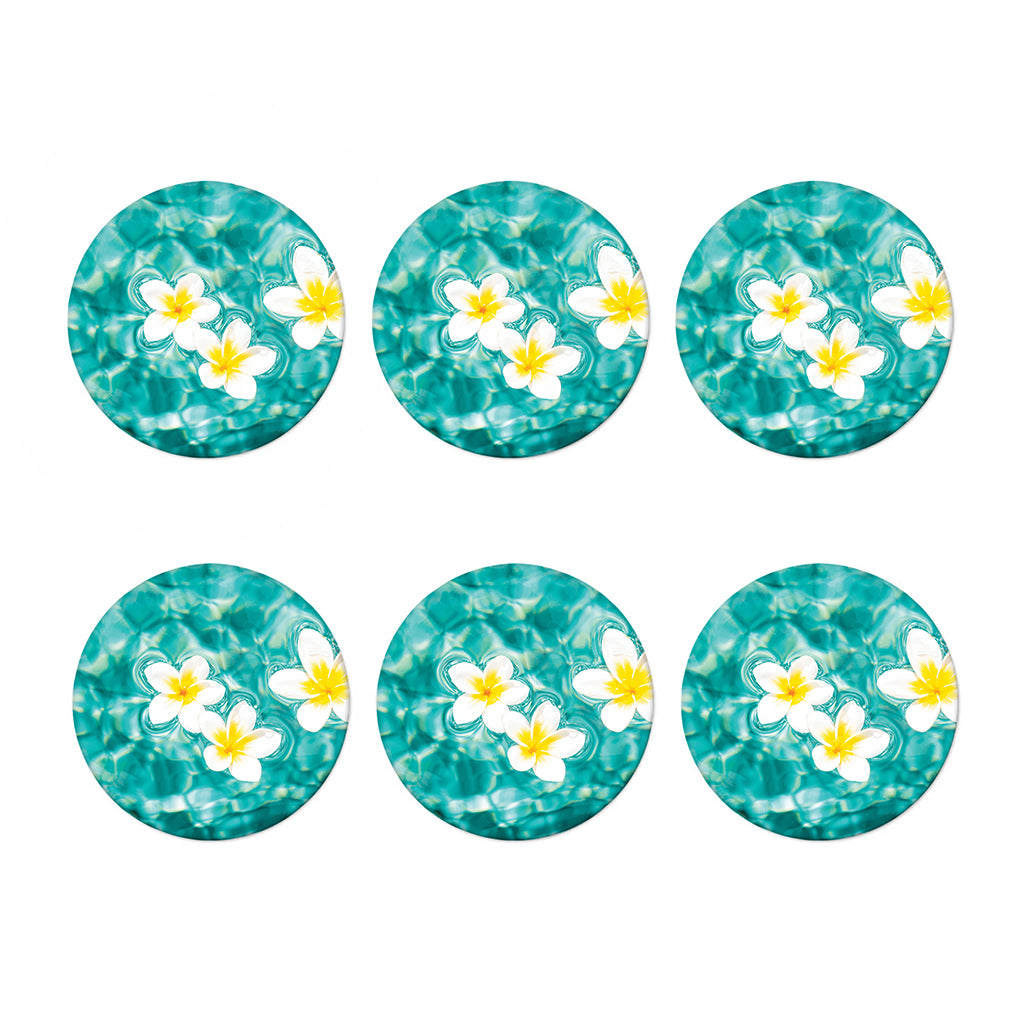 White And Yellow Plumeria In Water Print Coaster Set