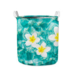White And Yellow Plumeria In Water Print Collapsible Laundry Basket