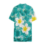 White And Yellow Plumeria In Water Print Cotton Hawaiian Shirt