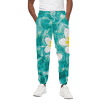 White And Yellow Plumeria In Water Print Cotton Pants