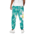 White And Yellow Plumeria In Water Print Cotton Pants