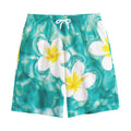 White And Yellow Plumeria In Water Print Cotton Shorts