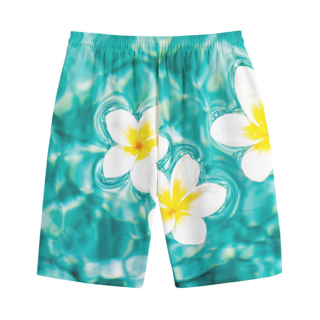 White And Yellow Plumeria In Water Print Cotton Shorts