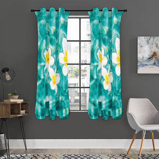 White And Yellow Plumeria In Water Print Curtain