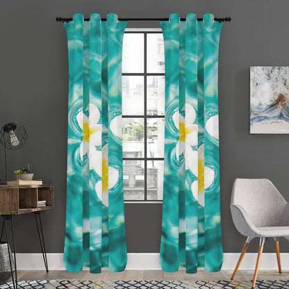 White And Yellow Plumeria In Water Print Curtain