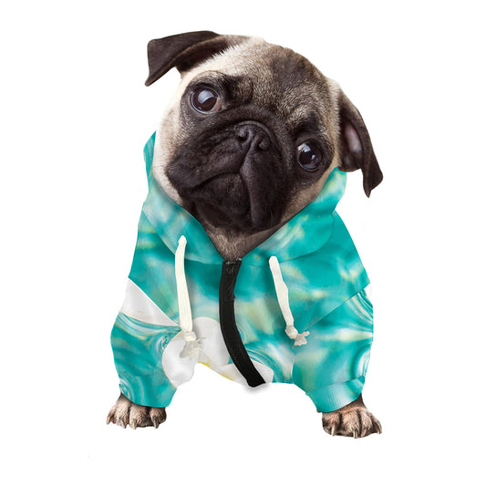 White And Yellow Plumeria In Water Print Dog Zip Up Hoodie