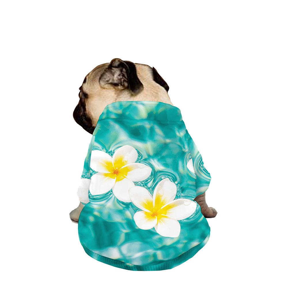 White And Yellow Plumeria In Water Print Dog Zip Up Jacket