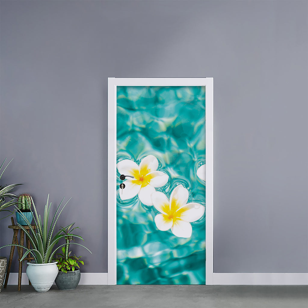 White And Yellow Plumeria In Water Print Door Sticker
