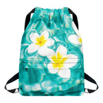 White And Yellow Plumeria In Water Print Drawstring Backpack