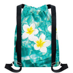White And Yellow Plumeria In Water Print Drawstring Backpack