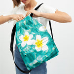 White And Yellow Plumeria In Water Print Drawstring Backpack