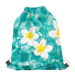 White And Yellow Plumeria In Water Print Drawstring Bag