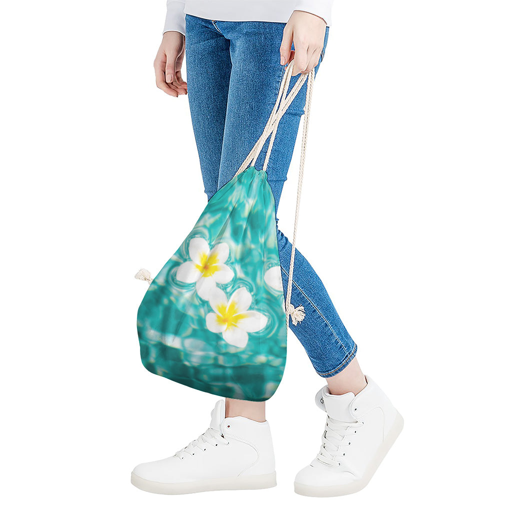 White And Yellow Plumeria In Water Print Drawstring Bag