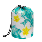 White And Yellow Plumeria In Water Print Drawstring Makeup Bag