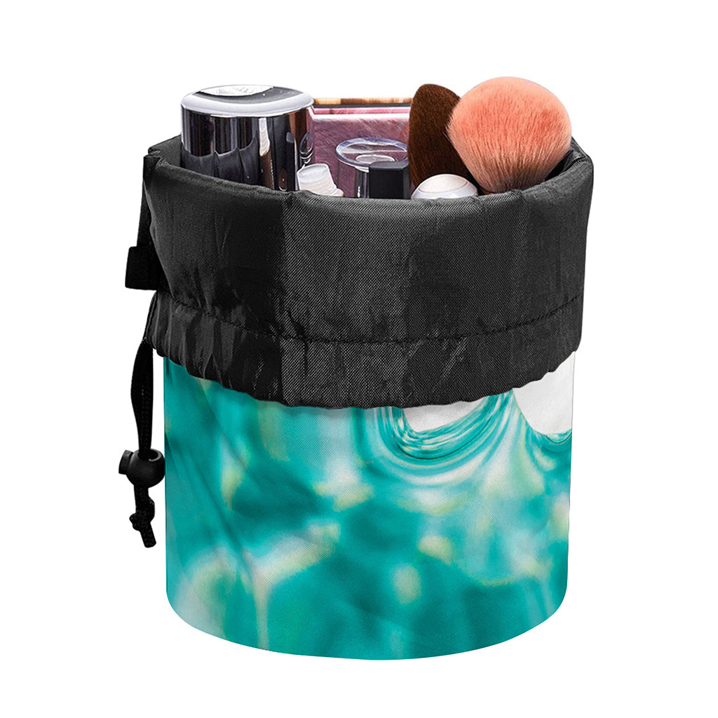 White And Yellow Plumeria In Water Print Drawstring Makeup Bag