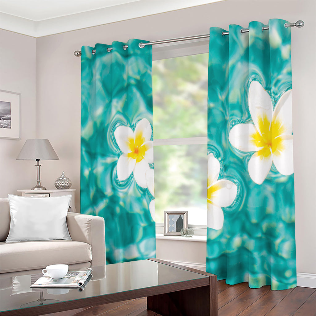 White And Yellow Plumeria In Water Print Extra Wide Grommet Curtains