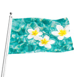 White And Yellow Plumeria In Water Print Flag