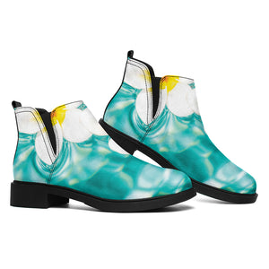 White And Yellow Plumeria In Water Print Flat Ankle Boots