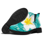 White And Yellow Plumeria In Water Print Flat Ankle Boots