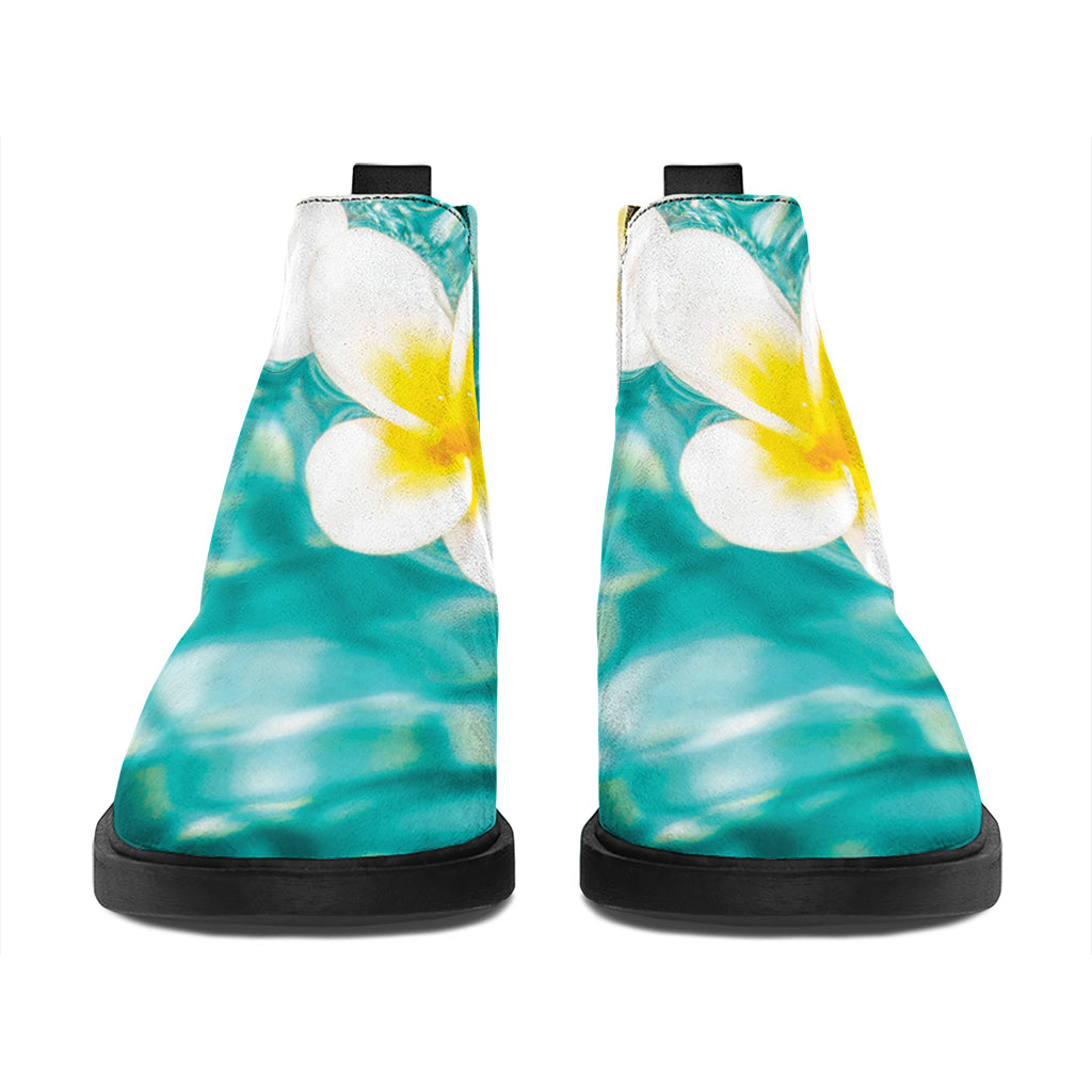 White And Yellow Plumeria In Water Print Flat Ankle Boots