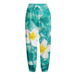 White And Yellow Plumeria In Water Print Fleece Lined Knit Pants