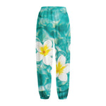 White And Yellow Plumeria In Water Print Fleece Lined Knit Pants