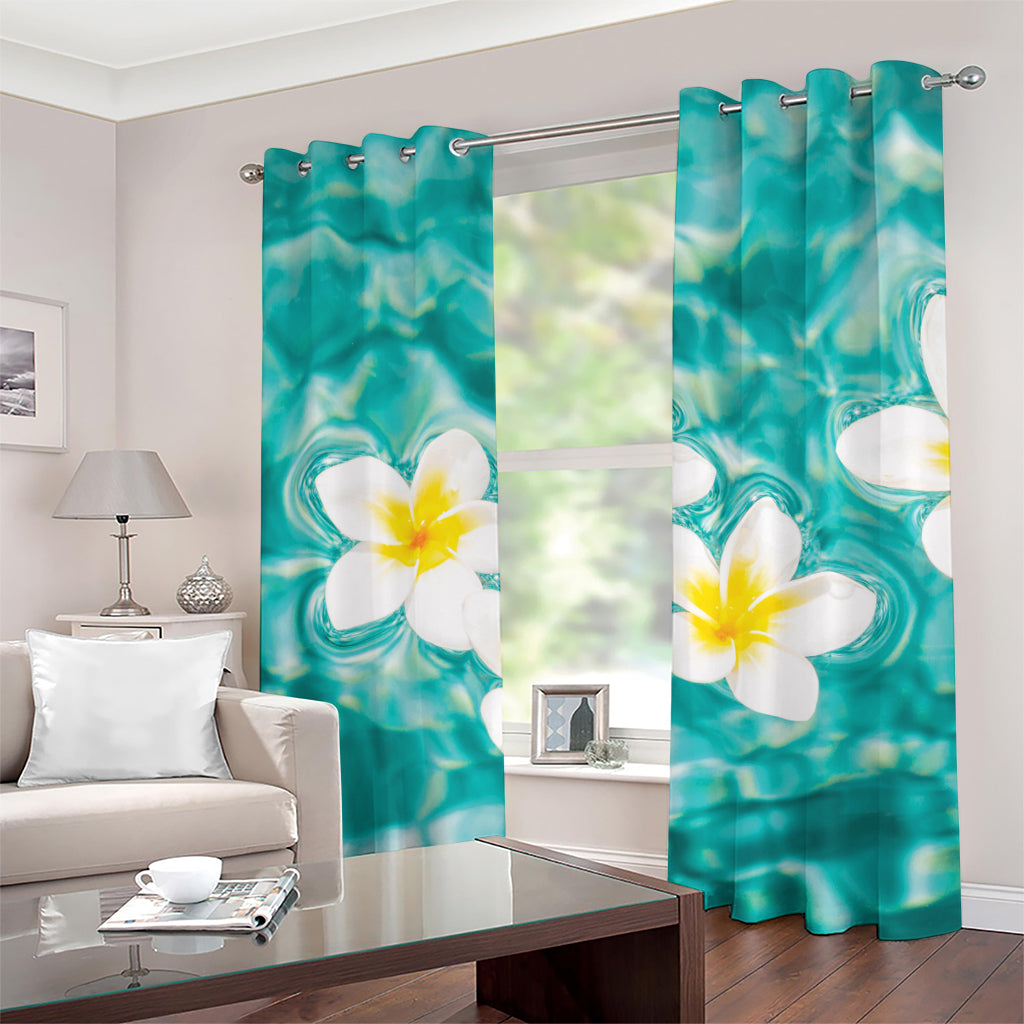 White And Yellow Plumeria In Water Print Grommet Curtains