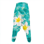 White And Yellow Plumeria In Water Print Hammer Pants
