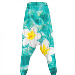 White And Yellow Plumeria In Water Print Hammer Pants