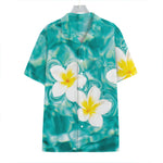 White And Yellow Plumeria In Water Print Hawaiian Shirt
