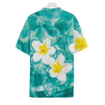 White And Yellow Plumeria In Water Print Hawaiian Shirt