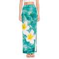 White And Yellow Plumeria In Water Print High Slit Maxi Skirt