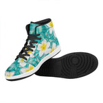 White And Yellow Plumeria In Water Print High Top Leather Sneakers