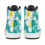 White And Yellow Plumeria In Water Print High Top Leather Sneakers