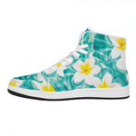 White And Yellow Plumeria In Water Print High Top Leather Sneakers