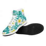 White And Yellow Plumeria In Water Print High Top Leather Sneakers