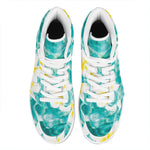 White And Yellow Plumeria In Water Print High Top Leather Sneakers