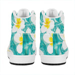 White And Yellow Plumeria In Water Print High Top Leather Sneakers