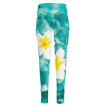 White And Yellow Plumeria In Water Print High-Waisted Pocket Leggings