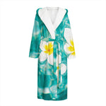 White And Yellow Plumeria In Water Print Hooded Bathrobe