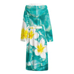 White And Yellow Plumeria In Water Print Hooded Bathrobe