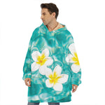 White And Yellow Plumeria In Water Print Hoodie Blanket