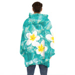 White And Yellow Plumeria In Water Print Hoodie Blanket